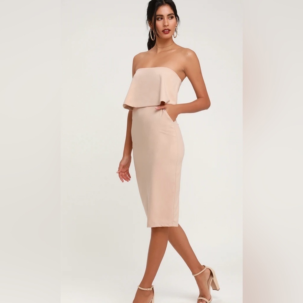 LULU’S Lots Of Love Ivory Strapless Midi Dress Size Small